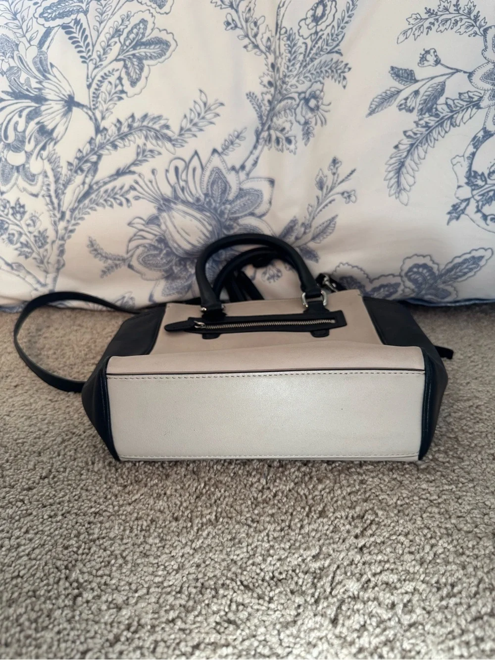 Coach Colorblock Mini Borough Bag in Cream & Black Leather Crossbody